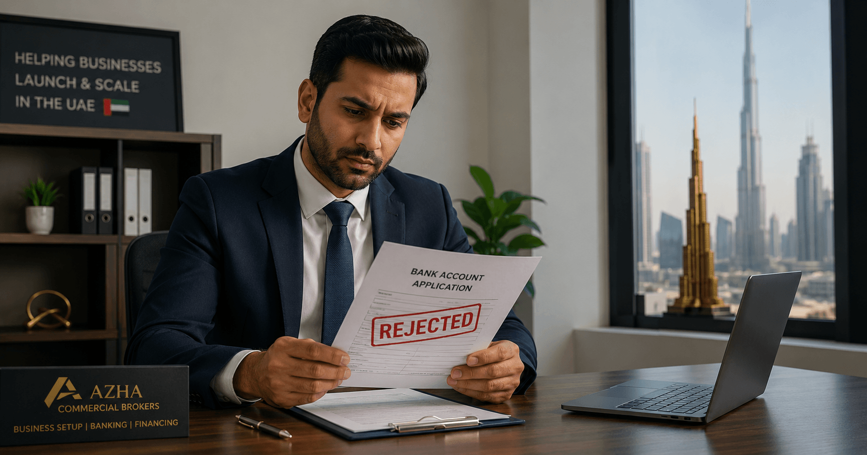 company bank account UAE rejected — Azha Commercial Brokers